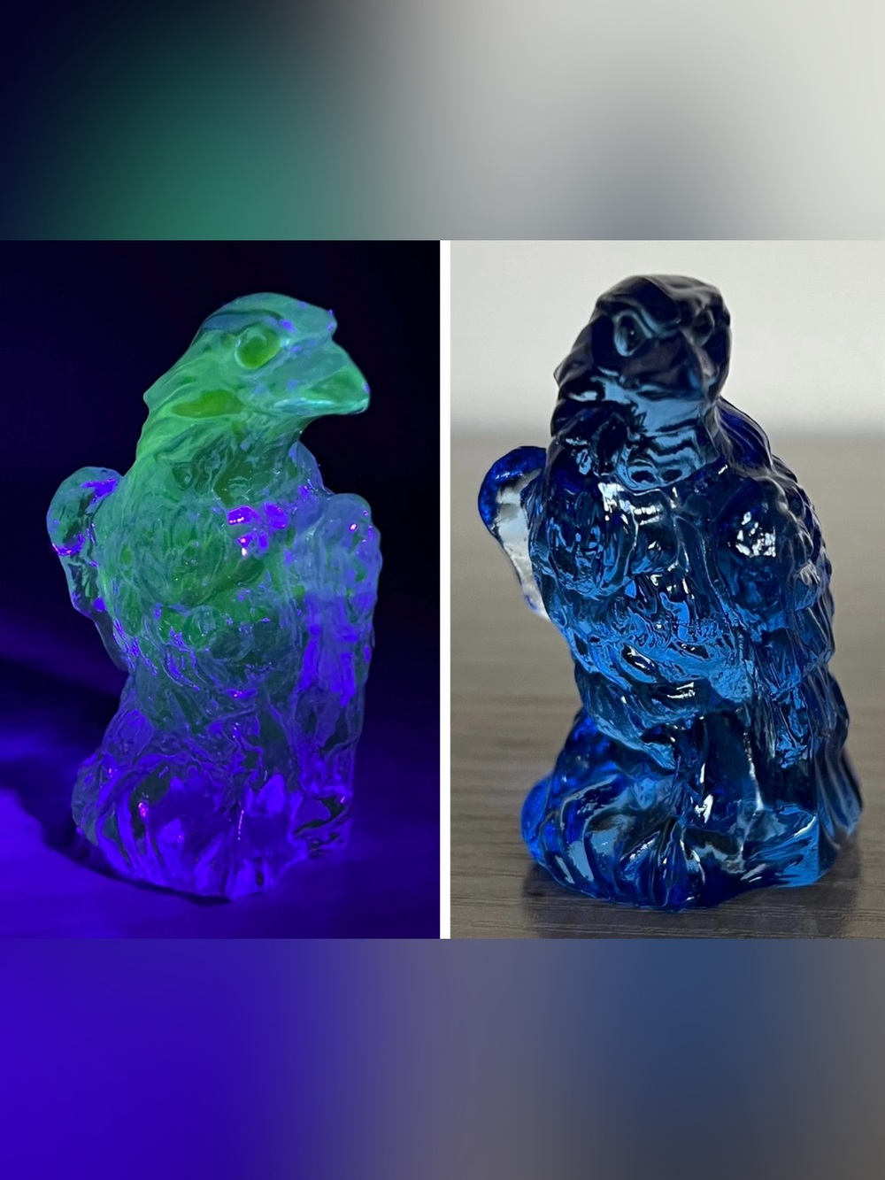 VTG Boyd Bernie The Eagle Glass Blue Violet Uranium Glass Figurine Glows RARE